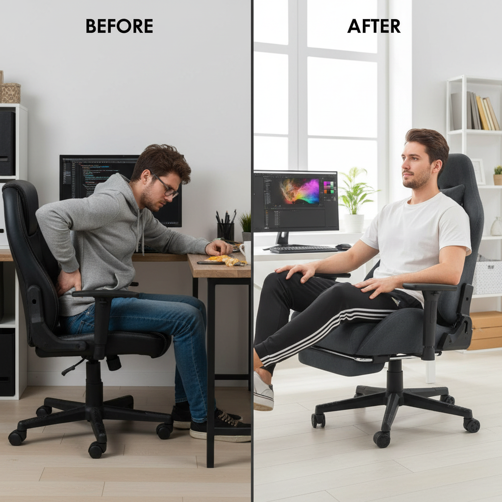 Kitinjoy Natural Suede Gaming Chair High Back Ergonomic Computer Chair With Footrest Reclining Adult Comfortable Office Chair