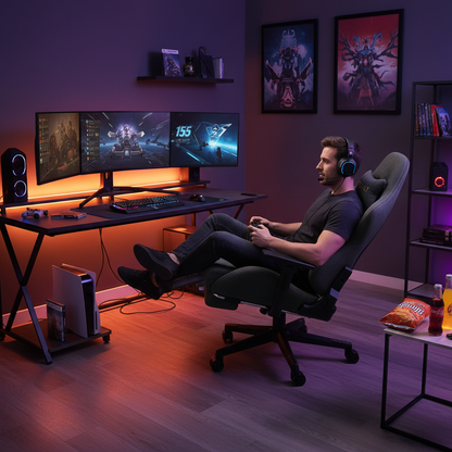 Kitinjoy Natural Suede Gaming Chair High Back Ergonomic Computer Chair With Footrest Reclining Adult Comfortable Office Chair